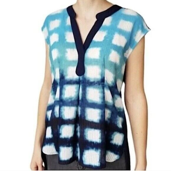 ANTHROPOLOGIE Postmark Egress Split Neck Blouse Women’s Size Medium - Picture 1 of 7